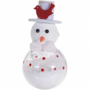 Witte sneeuwpop kerstversiering hangdecoratie 12 cm met vogel