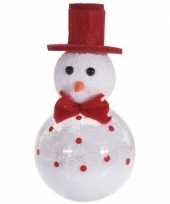 Wit rode sneeuwpop kerstversiering hangdecoratie 12 cm